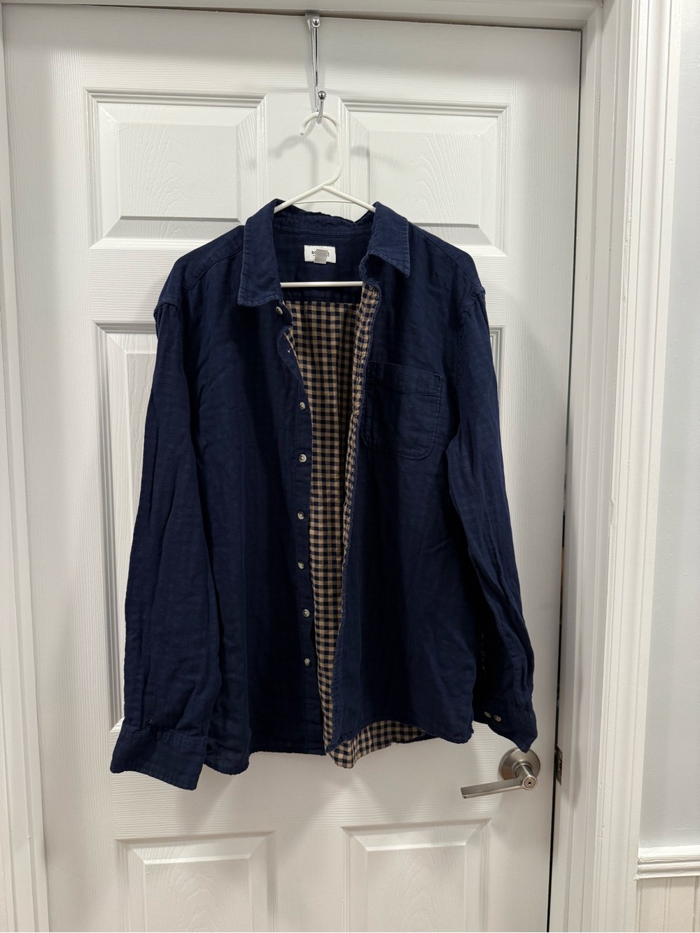 Sonoma Men's Navy & Gold Checkered Button-Up Shirt Jacket size XXL